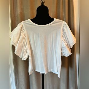 White, ruffle sleeve top, Size M